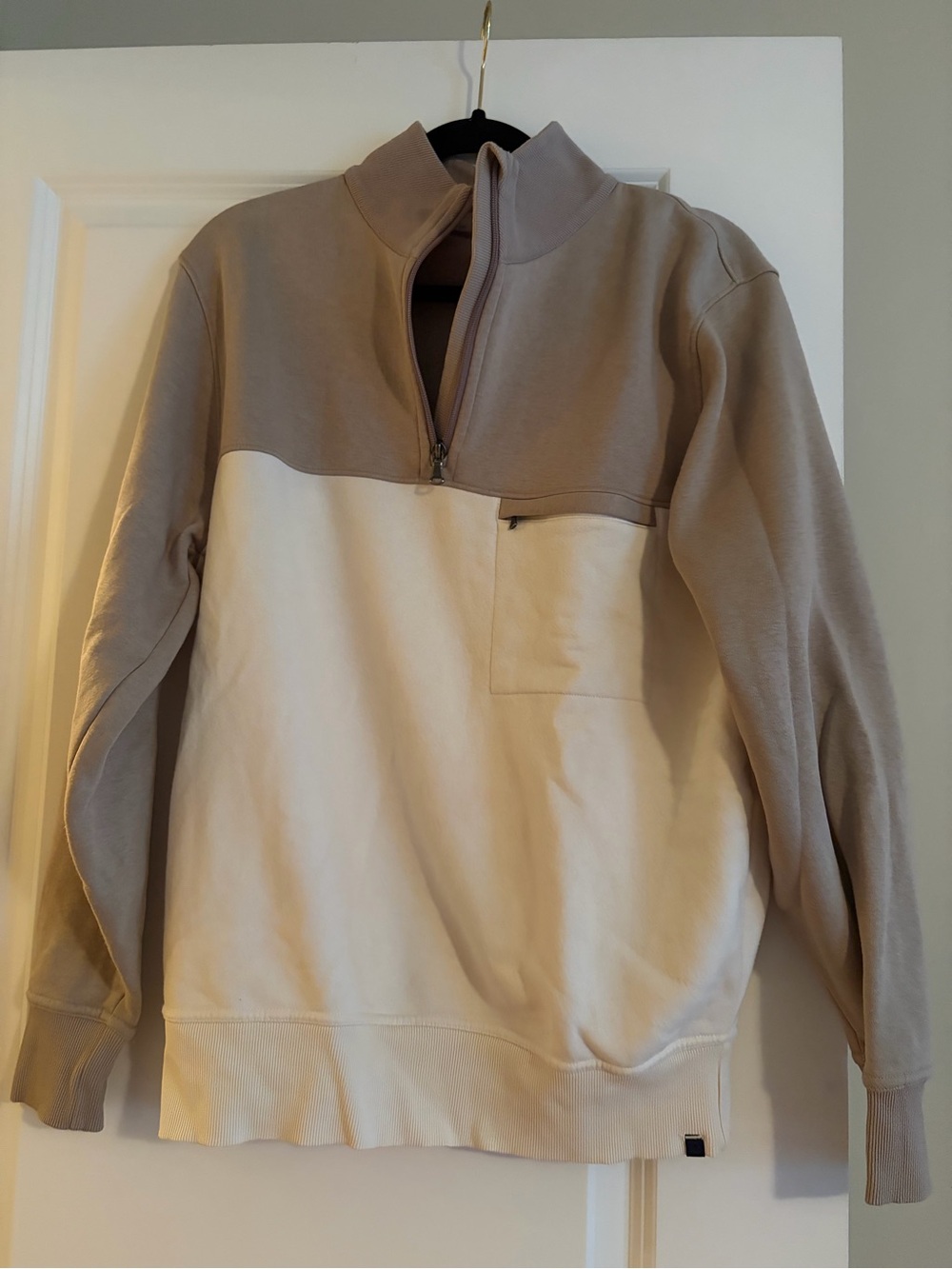 Men's Two-Tone Quarter-Zip Sweatshirt - Taupe and Off-White
